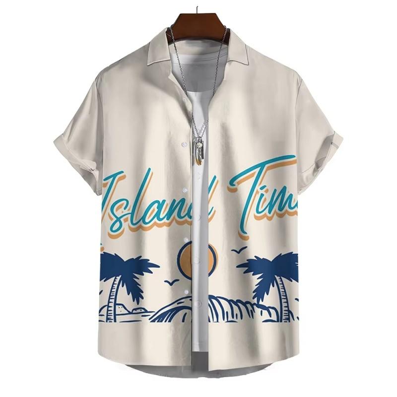 Camisa havaiana masculina com estampa de sol e coqueiro, camisa de praia com estampa 3D do Havaí, camisa de rua casual de verão de manga curta