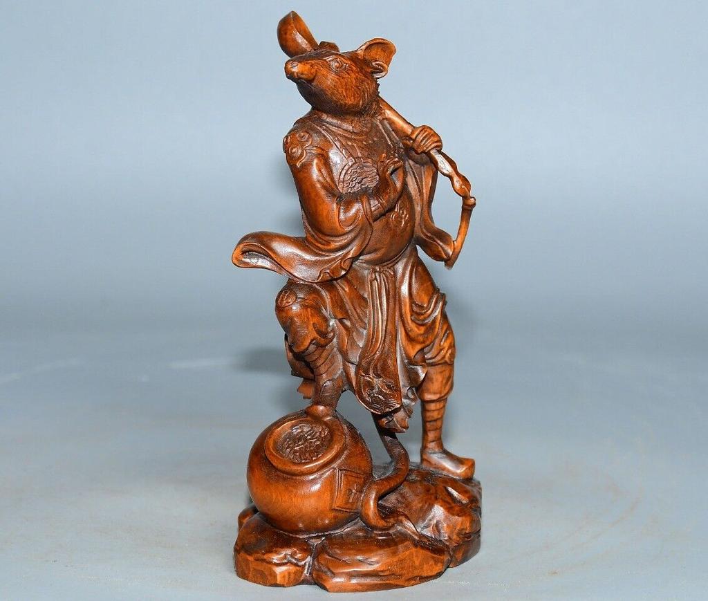 Chinese Natural Boxwood Carved Exquisite Mouse Statue Sculpture Decor Art Gift