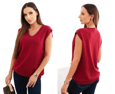 Women's Viscose Sleeveless Sweater with Pockets and V-Neck Burgundy