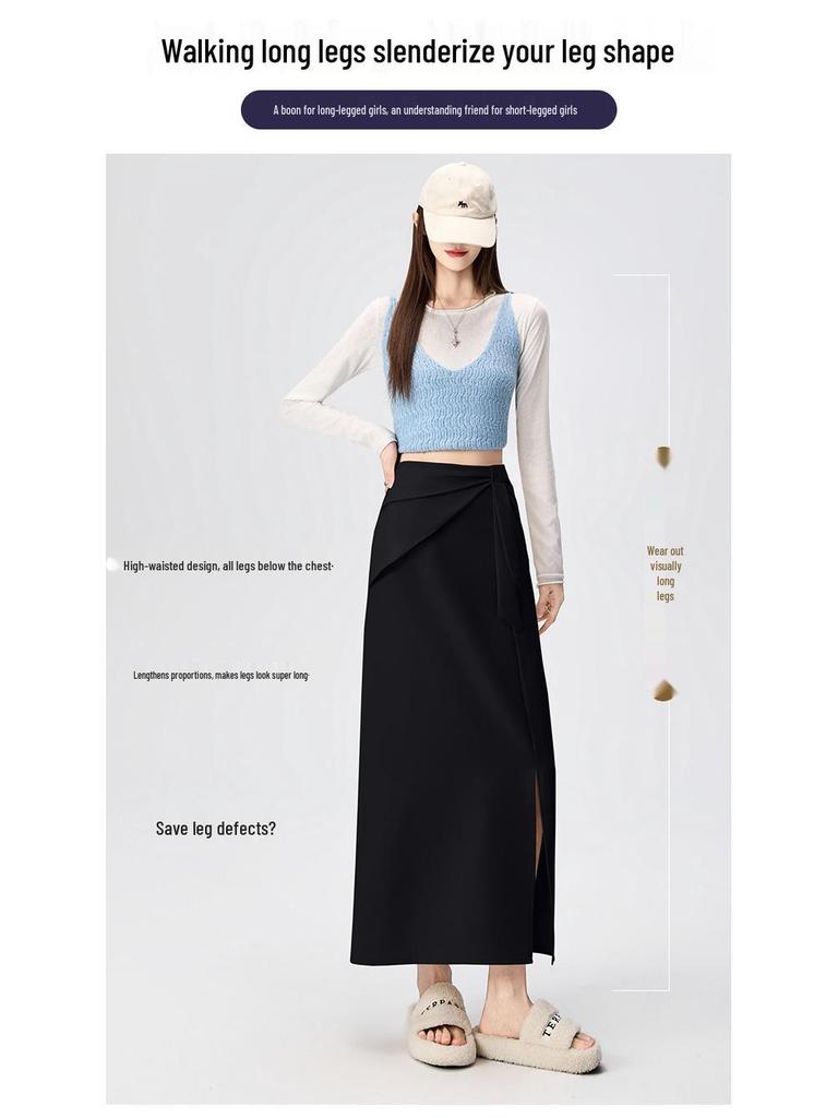 Spring Slimming A-line Slit Skirt: Women's High Waist Hip-hugging Style
