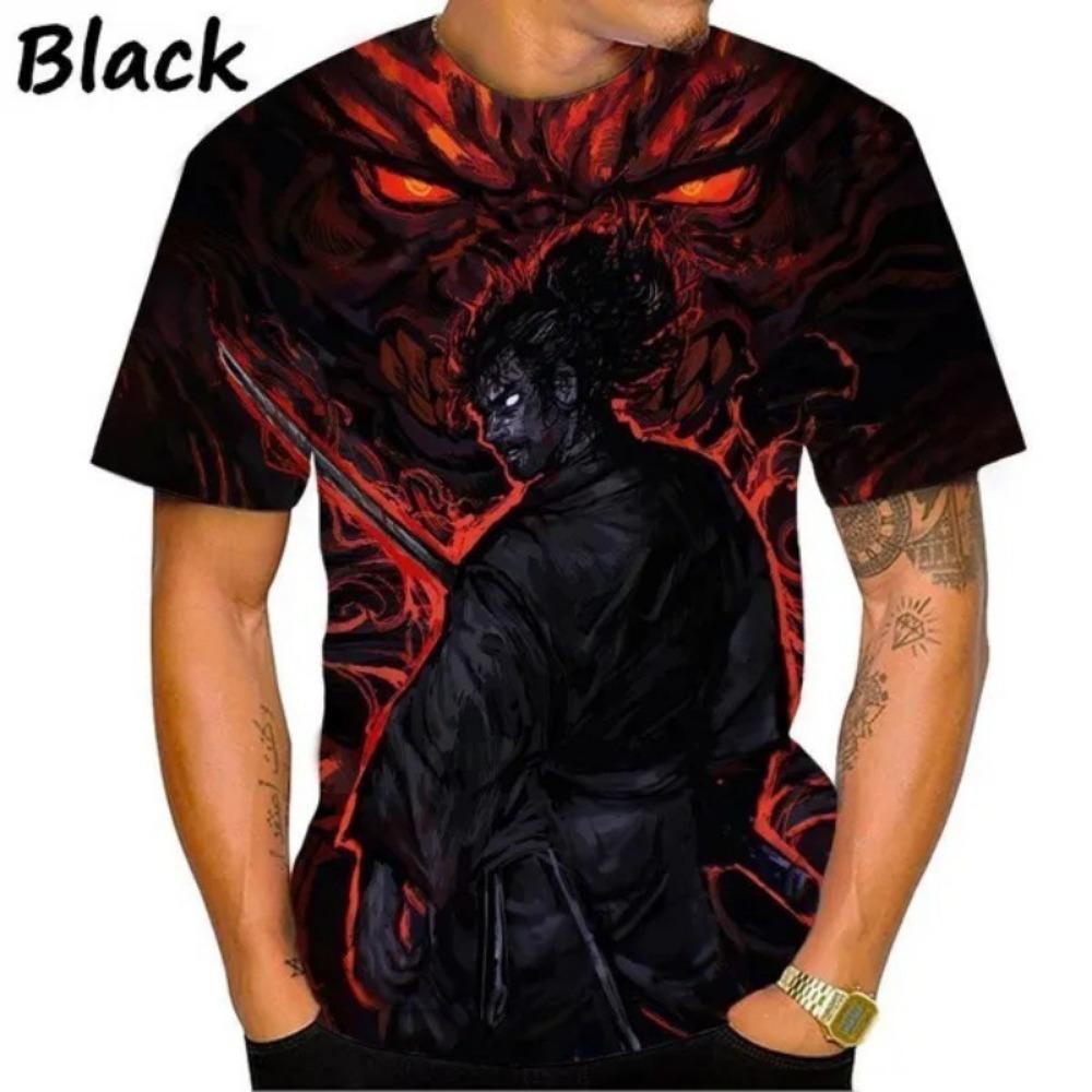 Japanese Samurai 3 print, Japanese armor t-shirt, ninja neck, round neck, short sleeved, cherry blossom, male and female swords.