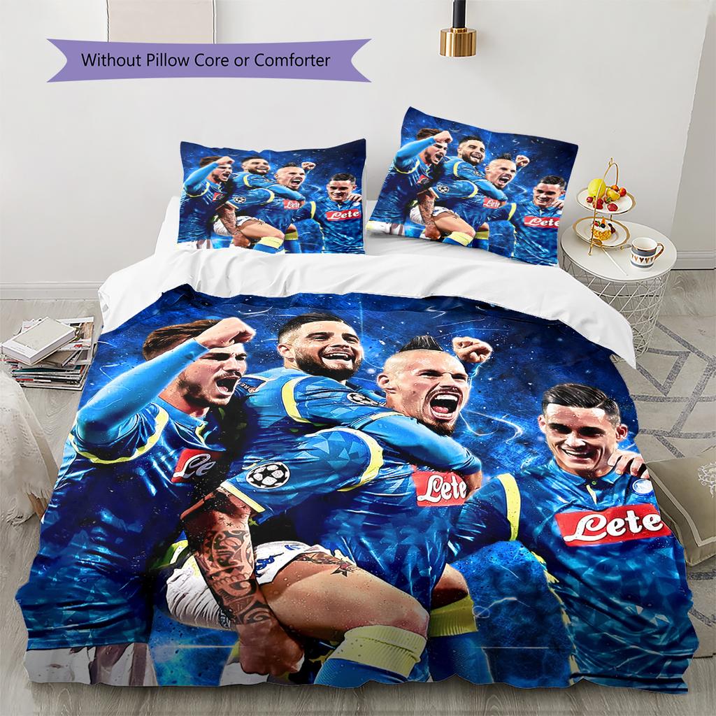 Napoli Football Team Pattern Bedding Home Decoration Birthday Gift (1 * Duvet Cover + 2 * Pillowcase, Without Core)