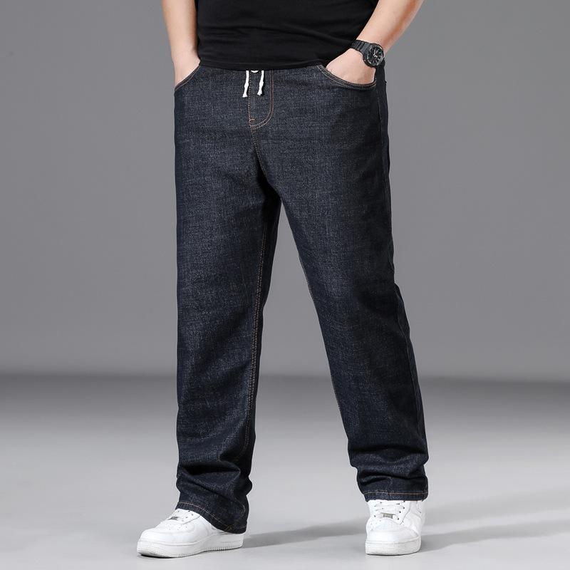 Pantaloni da Uomo Taglie Forti Gamba Dritta Vestibilità Rilassata Colore Unito Vita Elasticizzata Gamba Larga