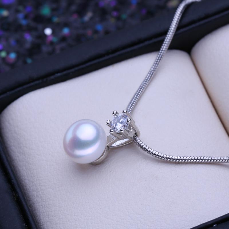 LSOOYH Fashion Natural Freshwater Pearl Pendant Necklace For Women Pearl Jewelry Cubic Zirconia CZ Necklace