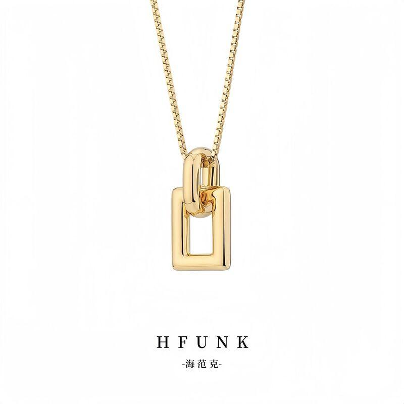 Geometric Square Pendant Necklace Women Men Titanium Steel Chain With Copper Charm Minimalist Fashion Jewelry Daily Titanium steel chain, copper clasp, 40.5 cm
