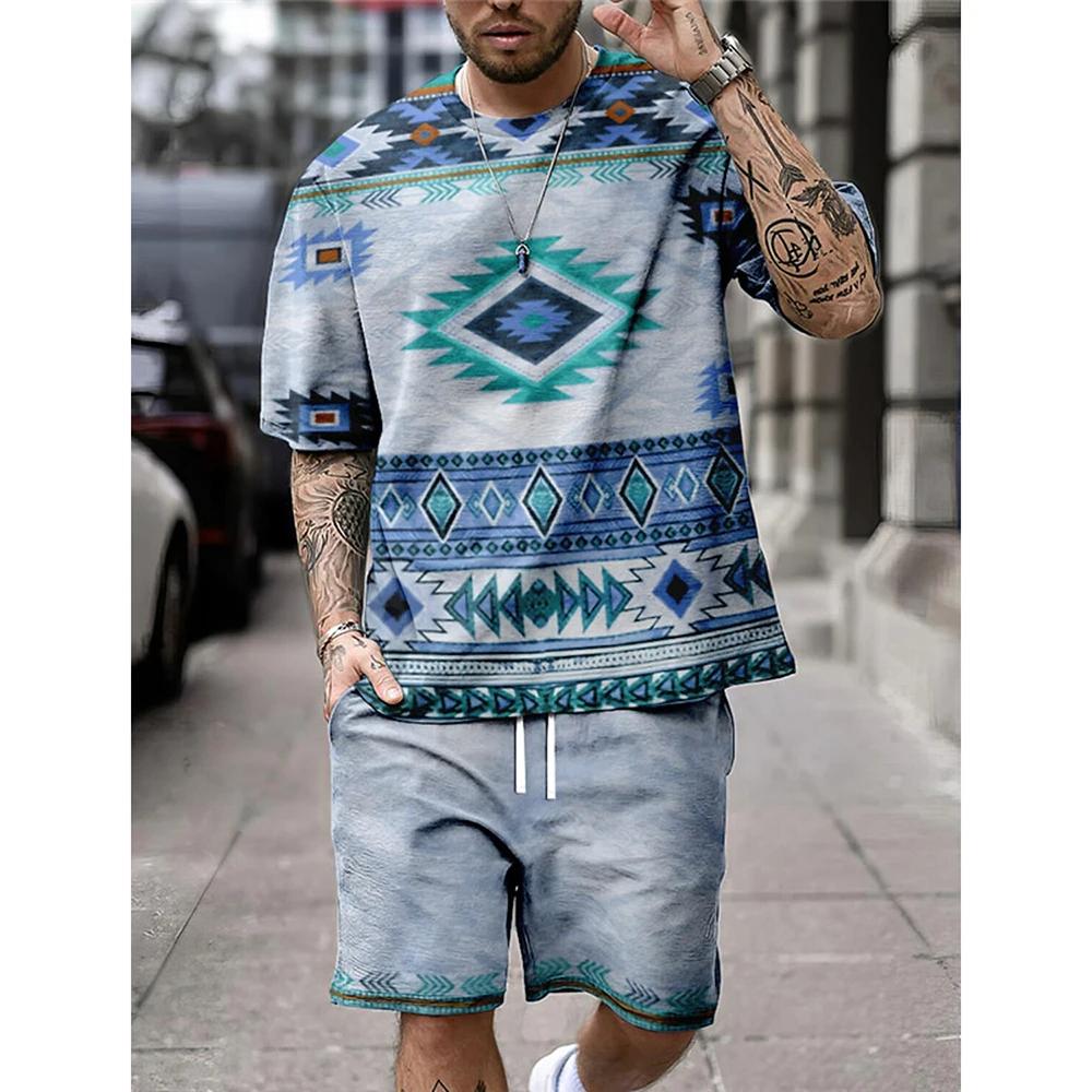 Men's 3d Printed T-shirt Short Sleeve Luxury Men's Short Sleeve T-shirt and Shorts Fashion