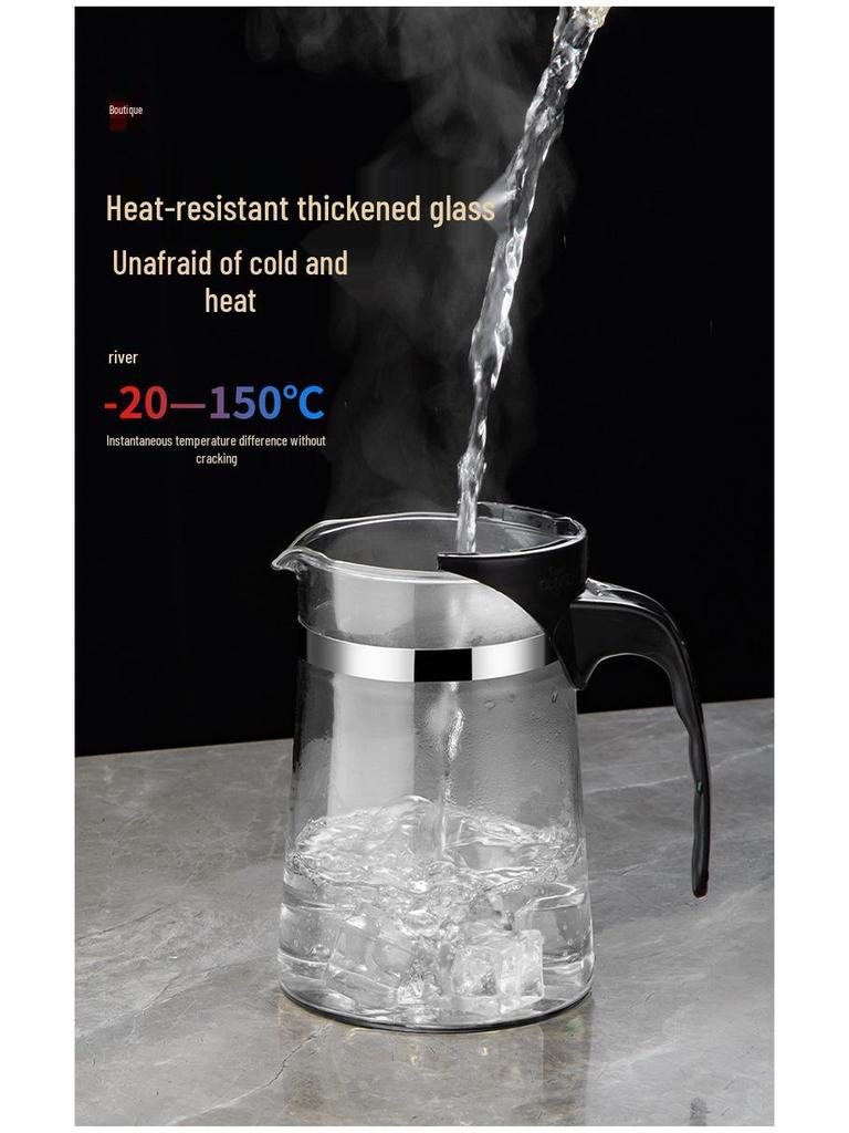 Elegant Heat-Resistant Glass Tea Infuser Pot with One-Button Filtering - Customizable with Logo Option.