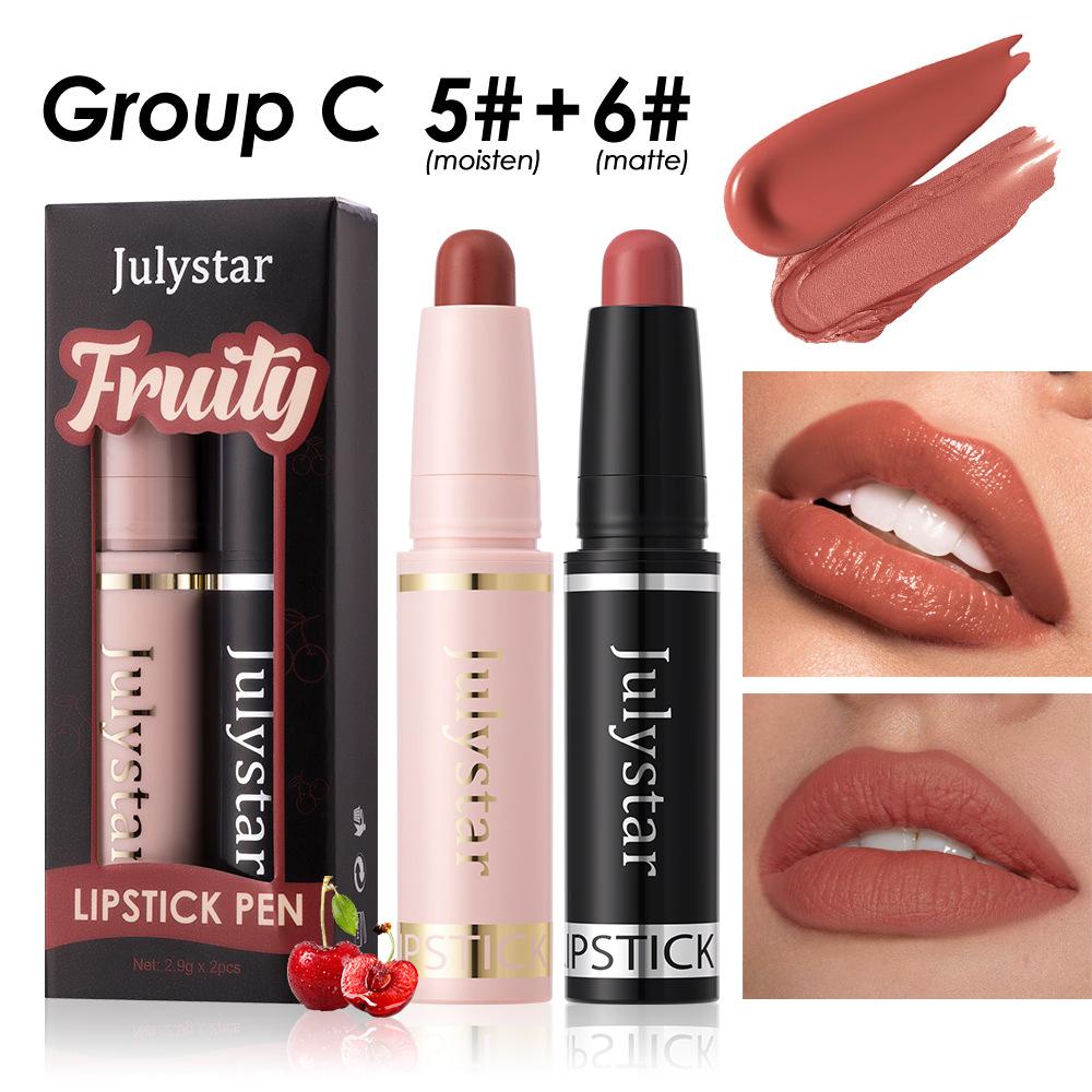 Fruit Flavor Moisturizing Beauty Gloss Lipstick Lasting waterproof Matte Mist Top Two lipstick