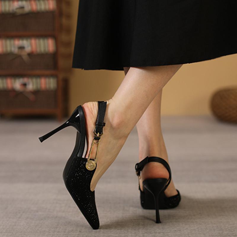 Mode Sexy Spitzschuh Sandalen Mit Hohen Absätzen Frauen Strass Dekoration Frauen Pumps Fashion Metall Kette Design High Heels Hochzeit Party Schuh