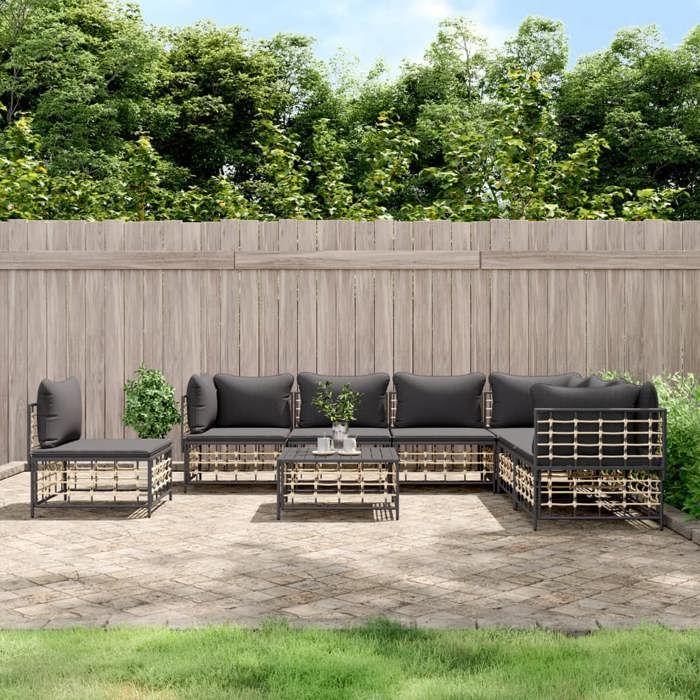 VidaXL Salon de jardin 8 pcs avec coussins anthracite résine tressée, ensemble de salon, ensemble de salon d'extérieur, 3186769