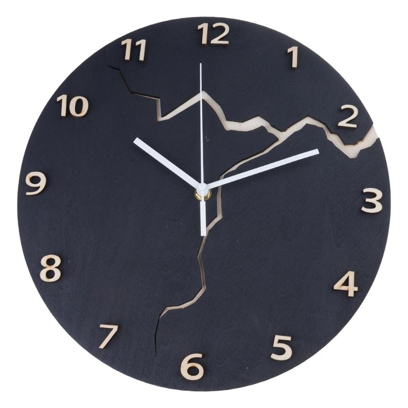 Elegant Simplistic Wood Wall Clock with Creative Crack Detail for Home Decors Battery Operated Round Hanging Clock