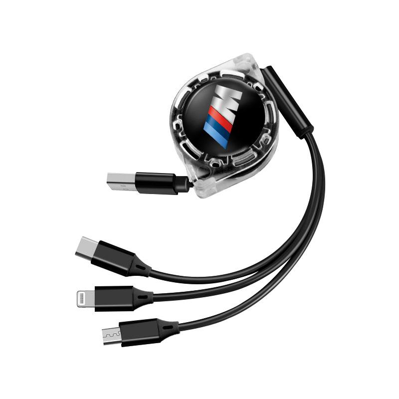 1PCS 3-in-1 Data Cable Car M Emblem Micro Telescopic Charger Valve Cap For BMW X1 X2 X3 X5 X4 X6 X7 iX3 F20 F10 F07 E70 E46 E