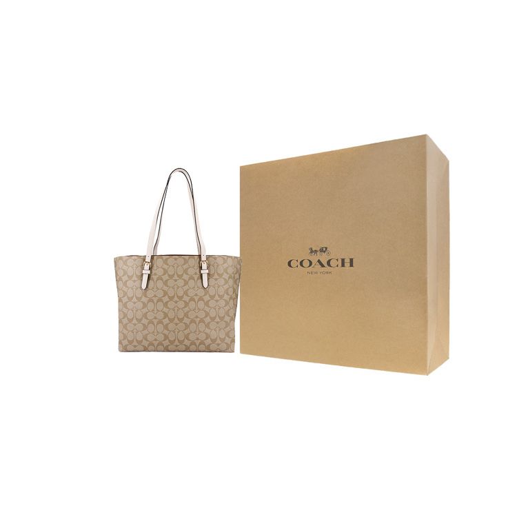 Coach Mollie Classic Logo Monogram Print Coated Canvas And Smooth Leather Tote Bag Women tote bags White Khaki 1665-IMDQC