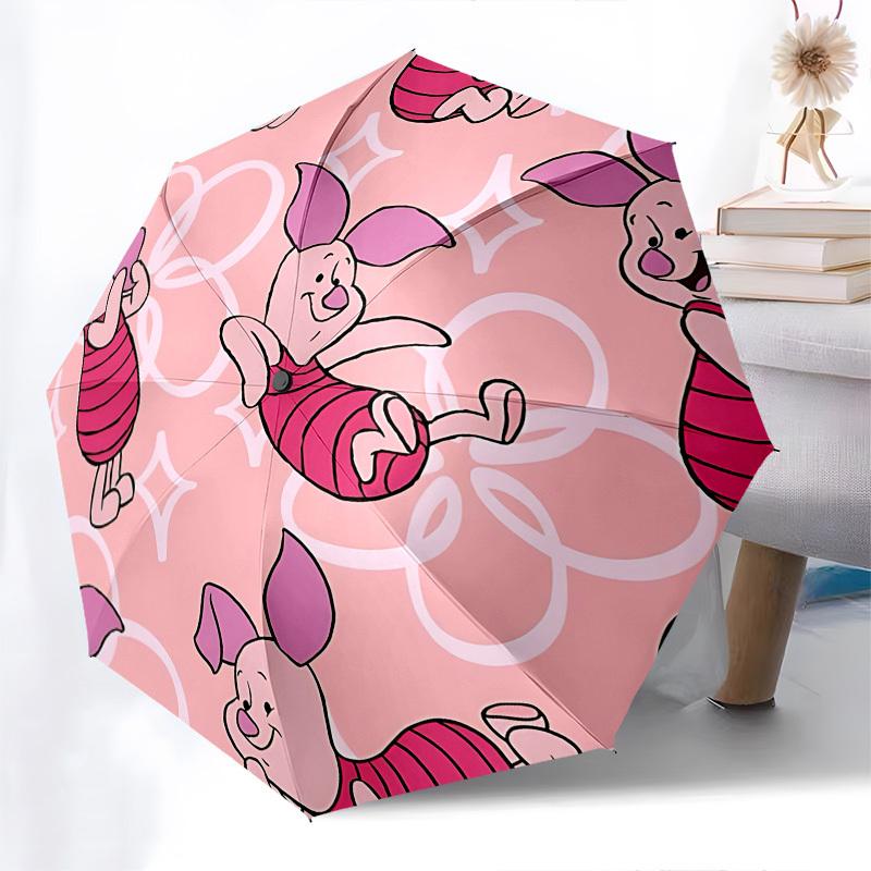 Piglet, Pink Themed Automatic Opening and Closing Umbrella, Brightly Colored 8-rib Portable Umbrella, Suitable for Men and Women, A Perfect Gift for C