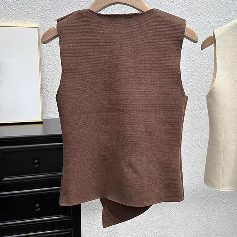 Summer French Retro Irregular Single-Breasted V-Neck Sleeveless Slim Knitted Vest For Women