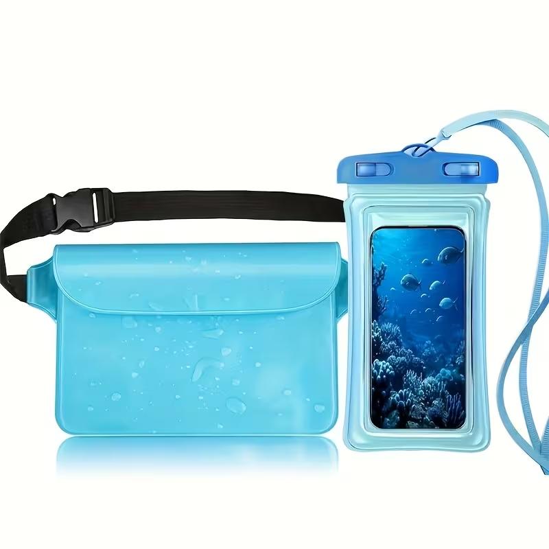Waterproof 2 In 1 Waist Bag Phone Pouch Set Adjustable Clear Beach Bag Swimming Snorkeling Kayaking Water Parks Phones Valuable