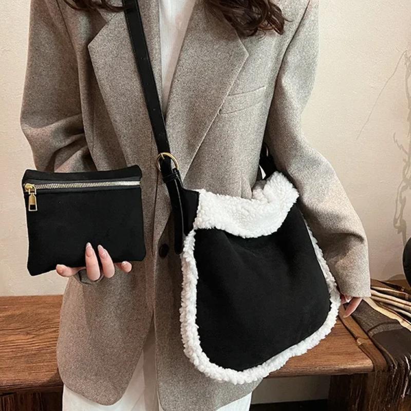 Large Capacity Elegant Premium Small Shoulder Bag for Women 2026 High Quality Black Matte Plush Edge Underarm Crossbody Bag