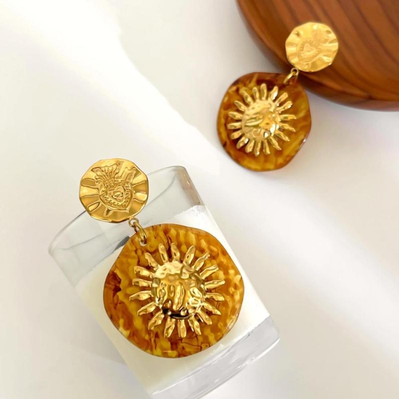 Retro Floral Drop Earrings Sturdy Stainless Steel With Sturdy Acrylic Petal Comfortable Everyday Jewelry