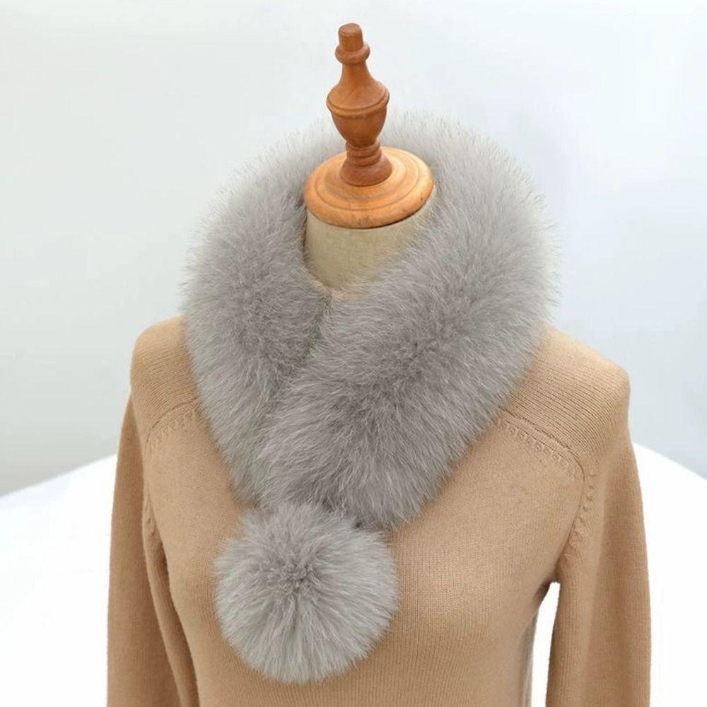 Thickened Winter Scarf Solid Color Faux Fox Fur Collar Neck Warmer Scarf  Cold Weather Accessories