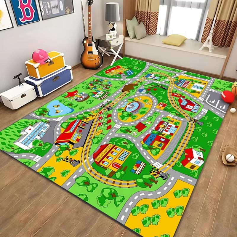 Children’s Educational City Life Playmat Rug Road Traffic System Carpet for Bedroom Playroom Fun Learning Floor Mat Safe Kids