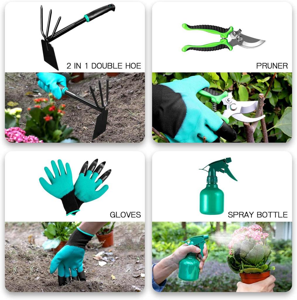 9dílná hliníková sada zahradního nářadí s dvoubarevnými rukojeťmi