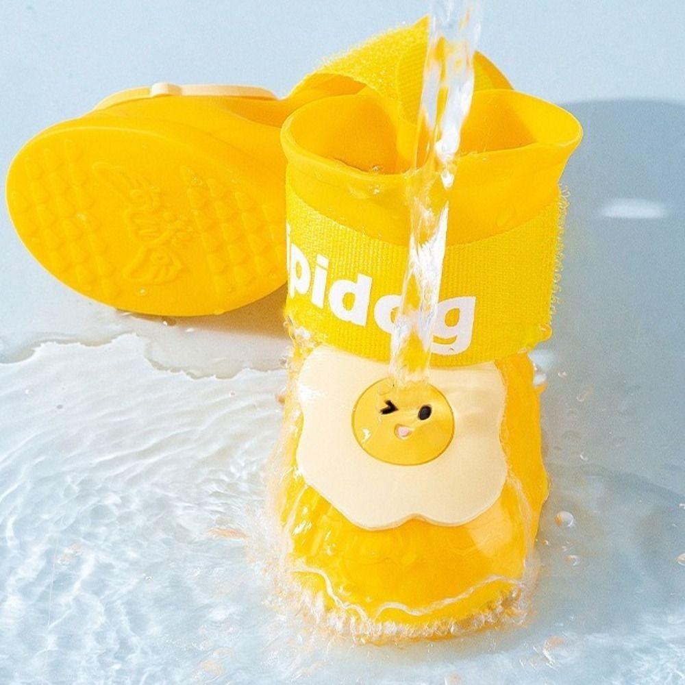 4Pcs/Set Waterproof Puppy Shoes Anti Slip Sole Pet Paw Protector Pet Rain Boot Rainy Weather