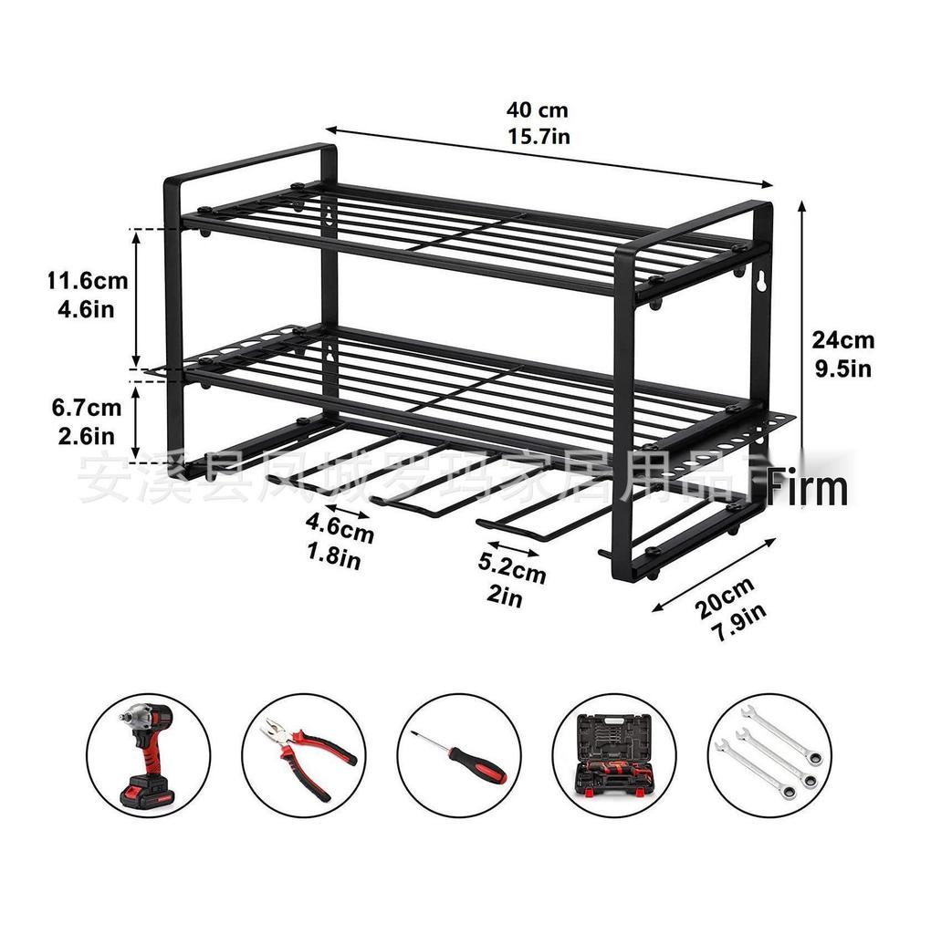 Wrought Iron Wall-Mounted Tool Rack for Drills and Screwdrivers