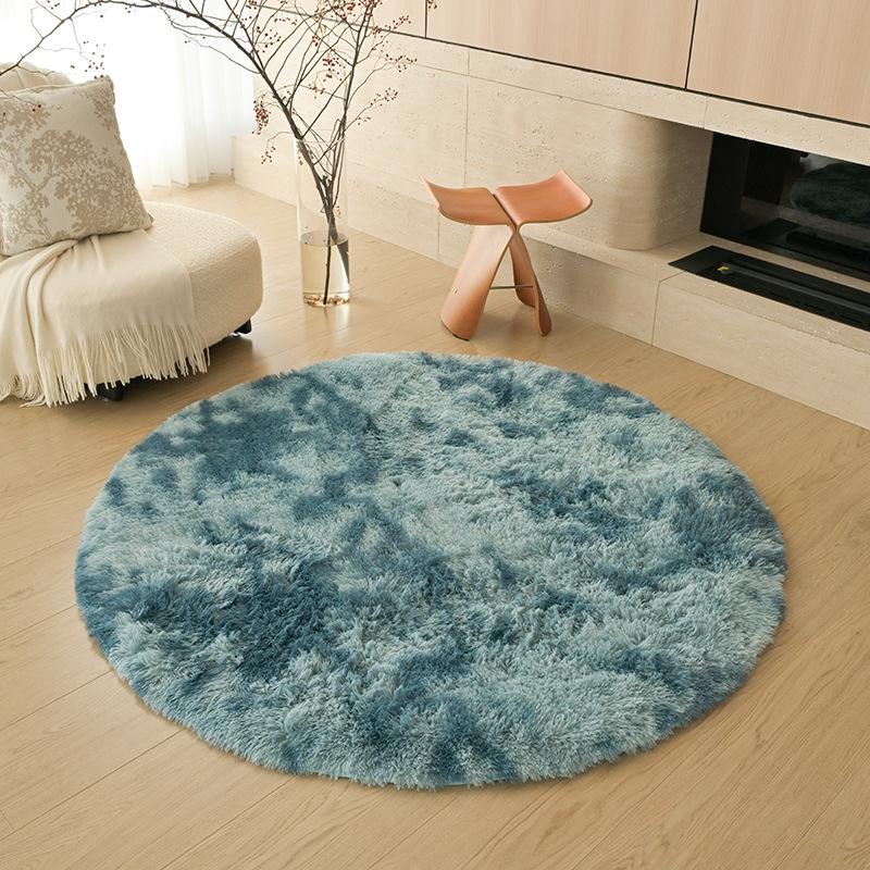Checkerboard Round Fluffy Shaggy Rug Soft Long Pile Carpet for Bedroom Living Room Plaid Area Rug Kids Room Circular Mat