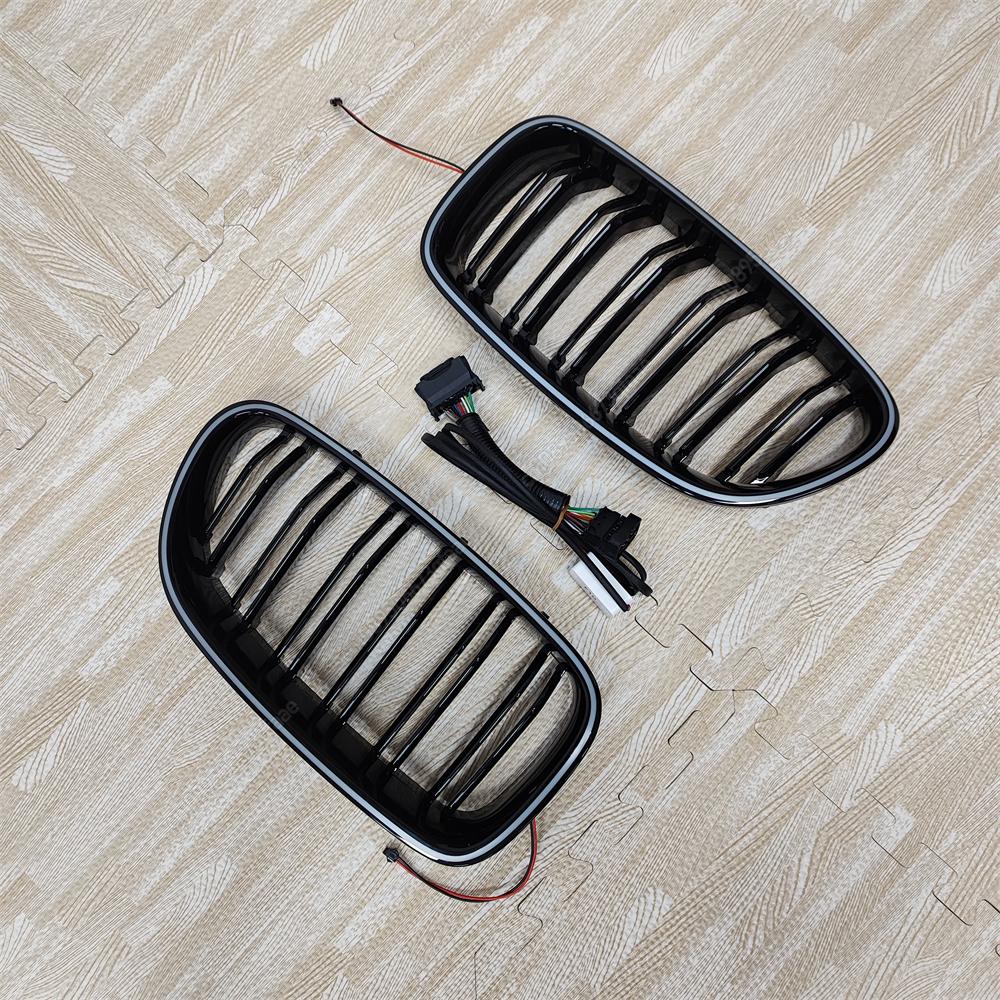 Car Double Line Front Luminous Grille Led Light Racing Grille For BMW 5 Series F10 F11 F18 2010-2017 Bodykits Tuning ABS Black