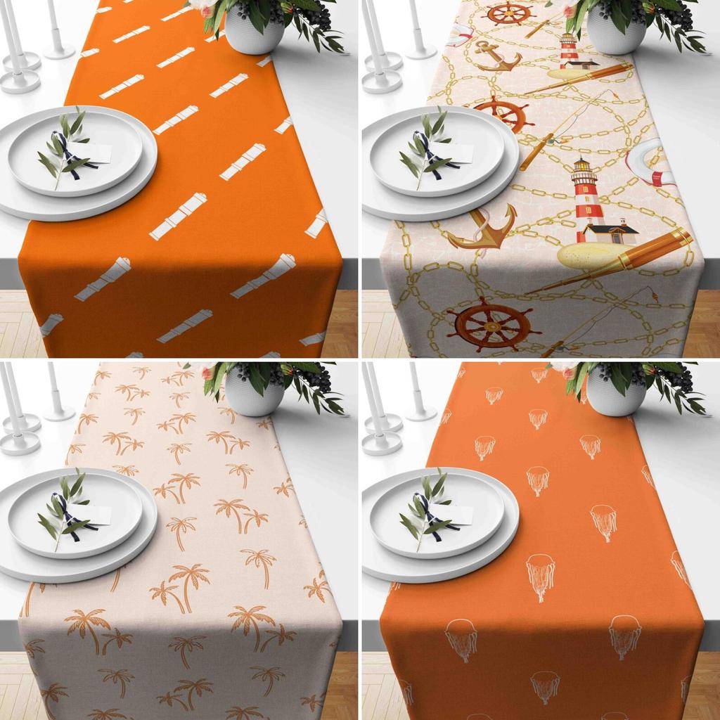 Aleer de masă nautic de culoare portocalie, Aleer de masă cu model far, Aleer de masă cu palmieri, Aleer de masă cu meduze, Aleer de masă în aer liber