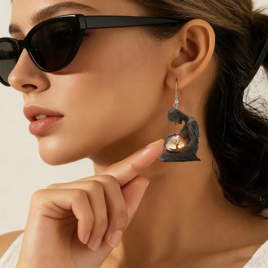 2 ks/Sada Náhrdelník Náušnice Sada 2D Akrylová Postavička Přívěsek s Stromem Omotaný Háček Náušnice Sada Dárek ke Dni Matek Šperky Doplňky