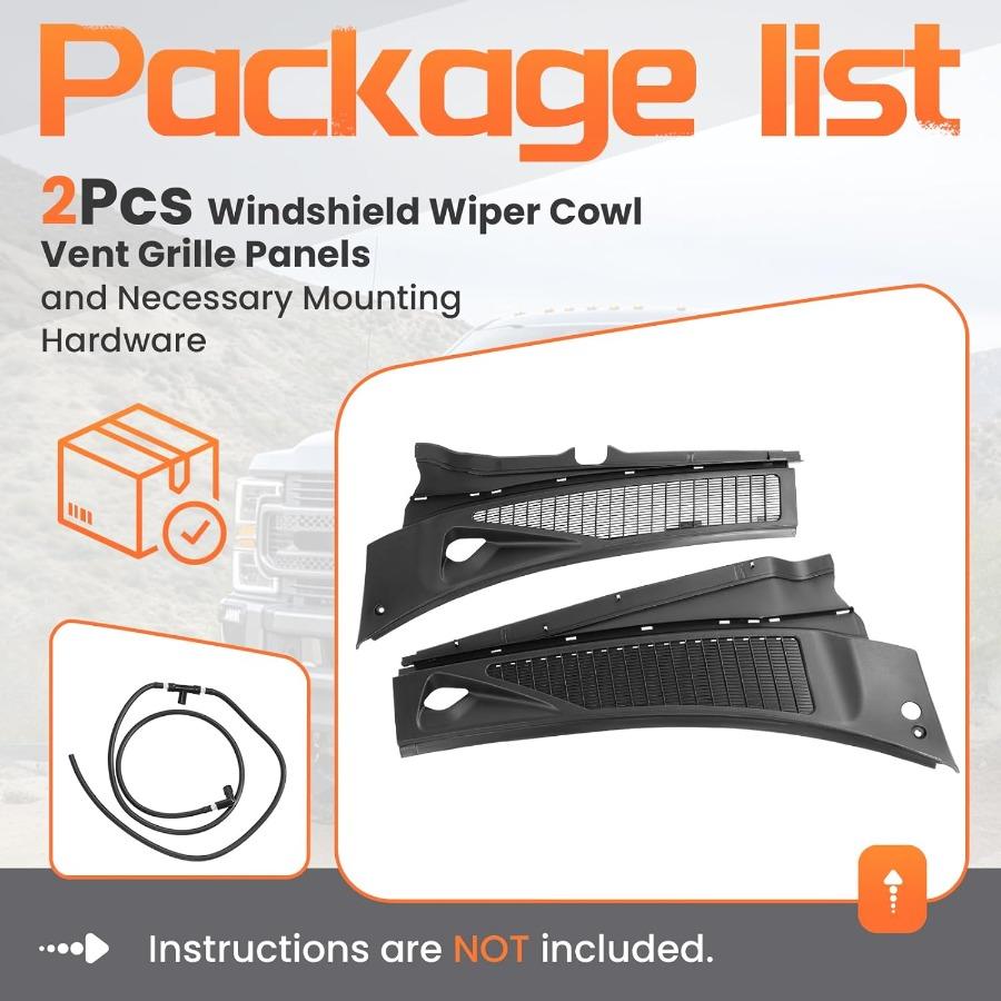 Windshield Wiper Cowl Panel Grille for 20072010 Ford F250 F350 Super Duty Replacement Front Window Cover Insert Panel Left and