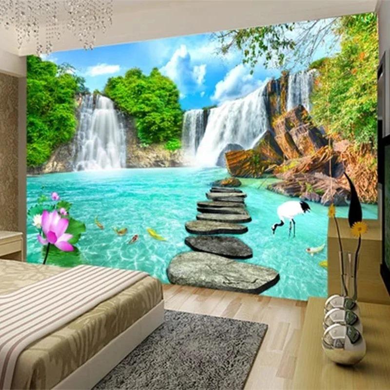 Custom Murals Wallpaper 3D Stereo Waterfalls Landscape Photo Wall Painting Living Room TV Sofa Background Wall Home Decor Fresco