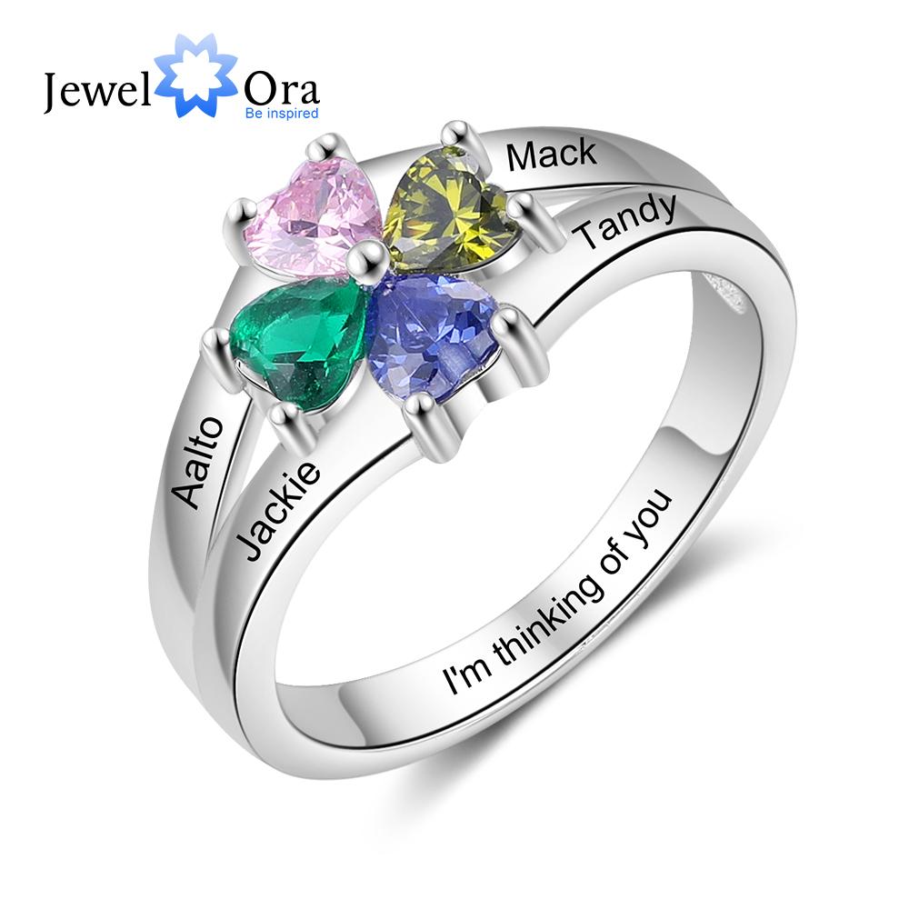 

JewelOra индивидуальные 4 кольца с камнями и цветами для женщин, серебряный цвет, индивидуальное кольцо с гравировкой имени матери на день рождения 6