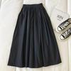 Women White Long Skirt Elastic Waist Fashion Pockets Pleated Knee Length Skirts Autumn Casual Elegant High Waist A Line Femme Skirts