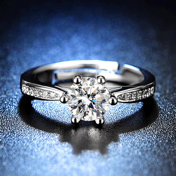 80 Punkte Simulierter Moissanit Verstellbarer Ring, Leicht mit Zirkonia Eingelegt Sechskrallige Frau