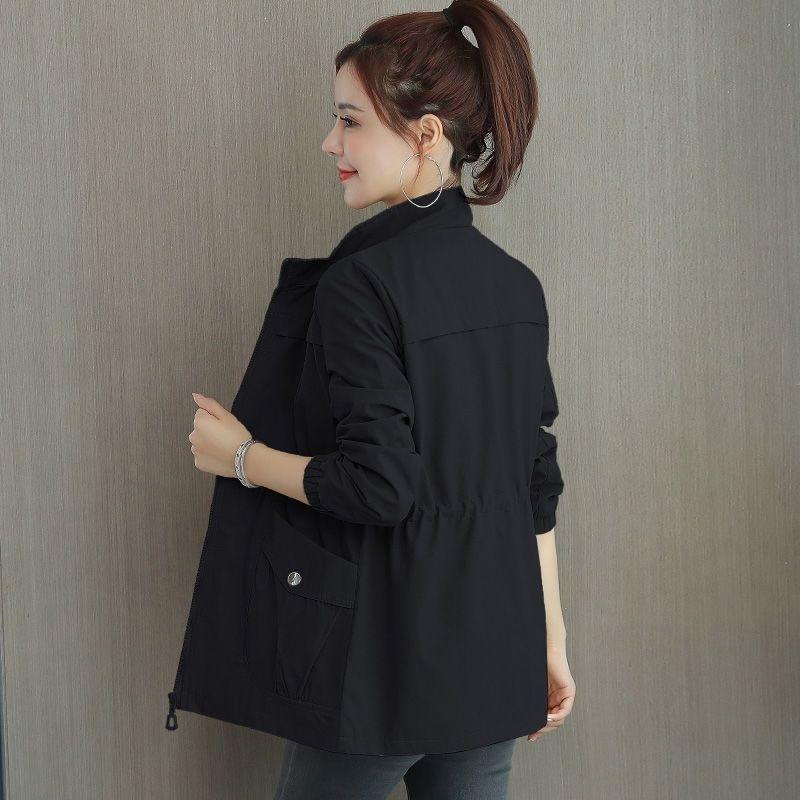 2026 New Korean Style Slim-Fit Windbreaker for Women, Spring and Autumn Stand-Up Collar Solid Color Coat