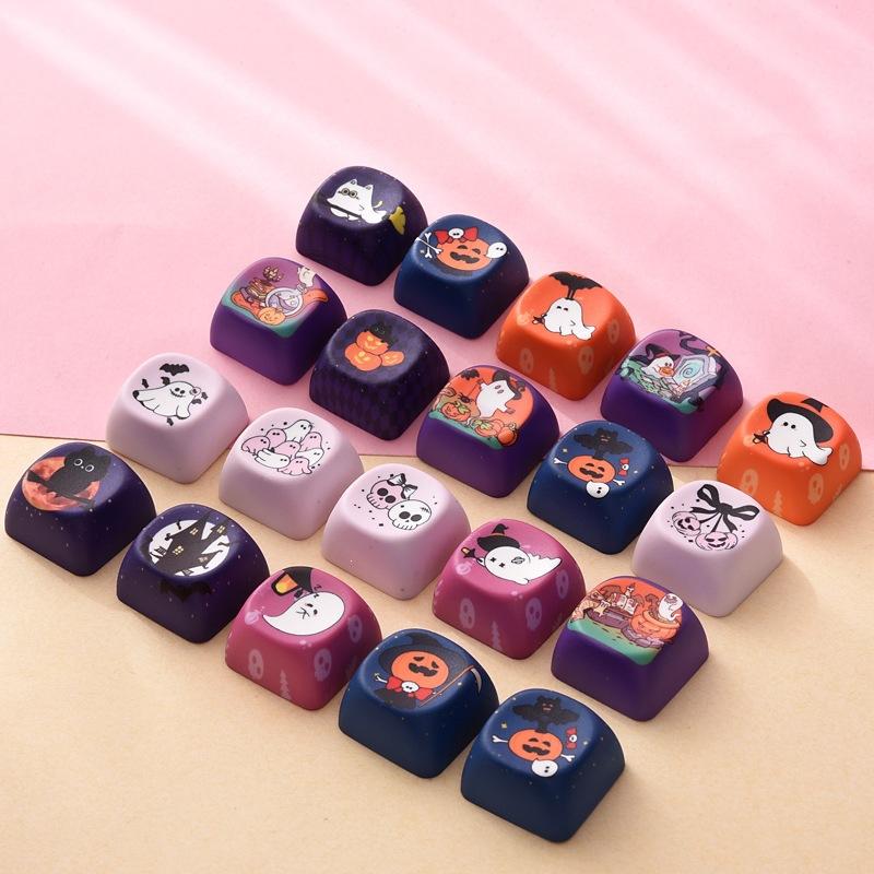 5/10Pcs Halloween Themed Custom Keycaps Cute Ghost Pumpkin Prints For Mechanical Keyboard Diy Holiday Gifts