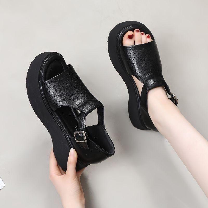 Women s Sandals, Platform, Summer Style, Paired with Skirts, Soft Leather Open-toe Roman Sandals 35