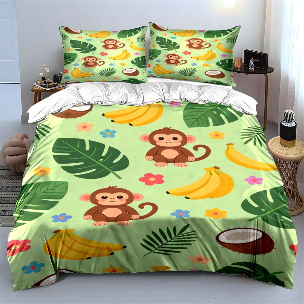 Monkeys, Bananas, Coconuts, Leaves. Bedding Sets Duvet Cover Sets Duvet Covers Pillowcases(1 * Duvet Cover 2 * Pillowcases Without Duvet Insert)