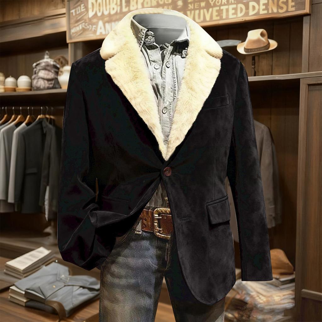 Men's Color Corduroy Warm Pocket Suit Jacket Cardigan Men's Casual Suit