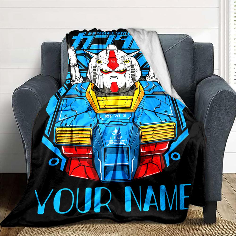 Customiz Name Personality Mobile Suit Gundam Blanket Soft &Warm Sofa Office Bed Travel Lunch Break Blanket, Gift Suitable All Seasons