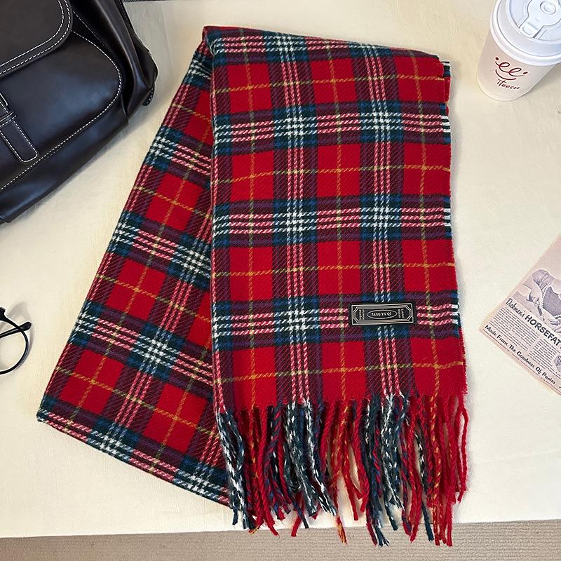 Nianke* Women's High-End Windproof Red Plaid Scarf - Imitation Cashmere, Warm & Stylish for New Year & Christmas