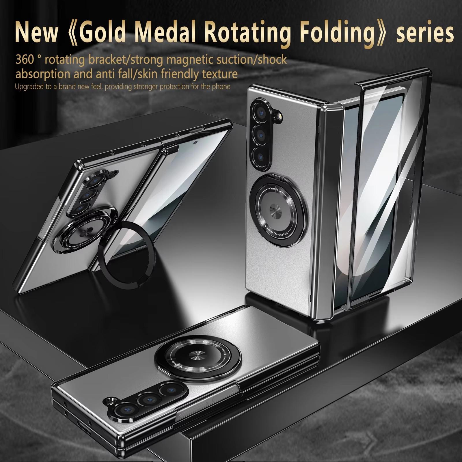 

Магнитный держатель-кольцо Защита шарнира Чехол для телефона Magsafe Для Samsung Galaxy Z Fold 4 5 6 Стекло для внешнего экрана Противоударный чехол For Galaxy Z Fold 3 серый