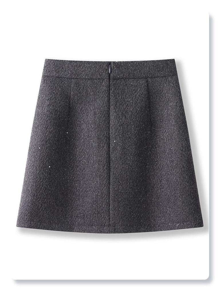 Women's Gray Wool Midi Skirt - High Waist, Slimming A-Line