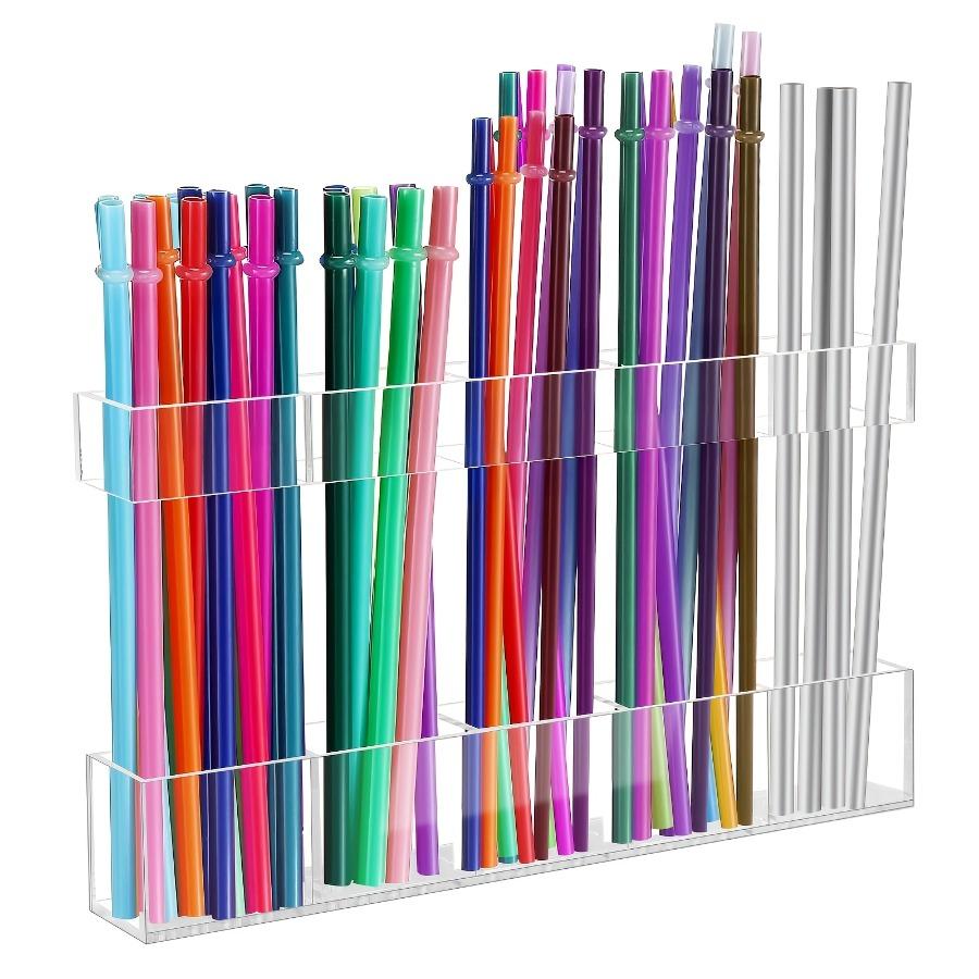 [2 Stück - Großer Acryl-Strohhalmhalter] Transparente Acryl-Strohhalm-Aufbewahrungsbox | Wiederverwendbar, Ultra-Haftende Schranktür-Montage