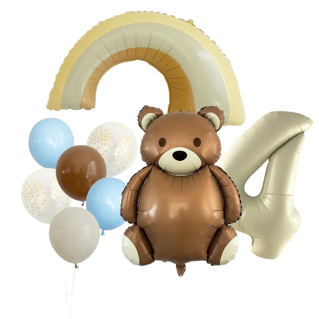 Cute Matte Teddy Bear Balloon Set Milky White Digital Aluminum Film Birthday Party Decoration Cute Fun