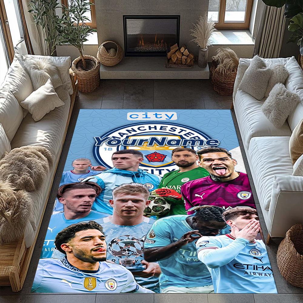 Manchester City Customize Text Area Rug Suitable for Dining Room Game Room Hallway Outdoor Antislip Carpet Anime Office Decor