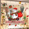 Winter Home Decor Cute Snowman Scooter Christmas Static Window Cling, Cartoon Merry Glass Reusable Holiday Ornaments Decal, Waterproof Sticker