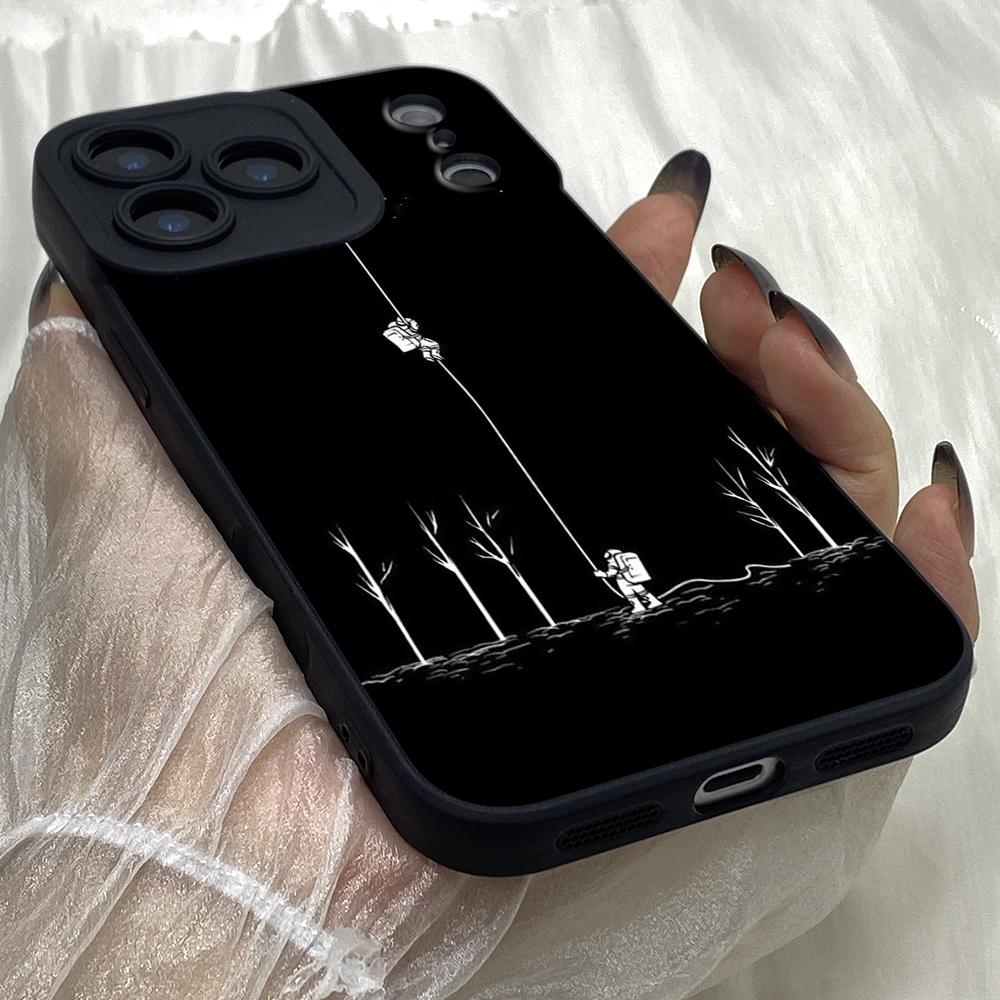 M397 Space Moon Astronaut Black art Design Angel Eyes Soft Phone Cases for iPhone Samsung Galaxy Xiaomi Rdemi Huawei Honor Infinix Realme All Model